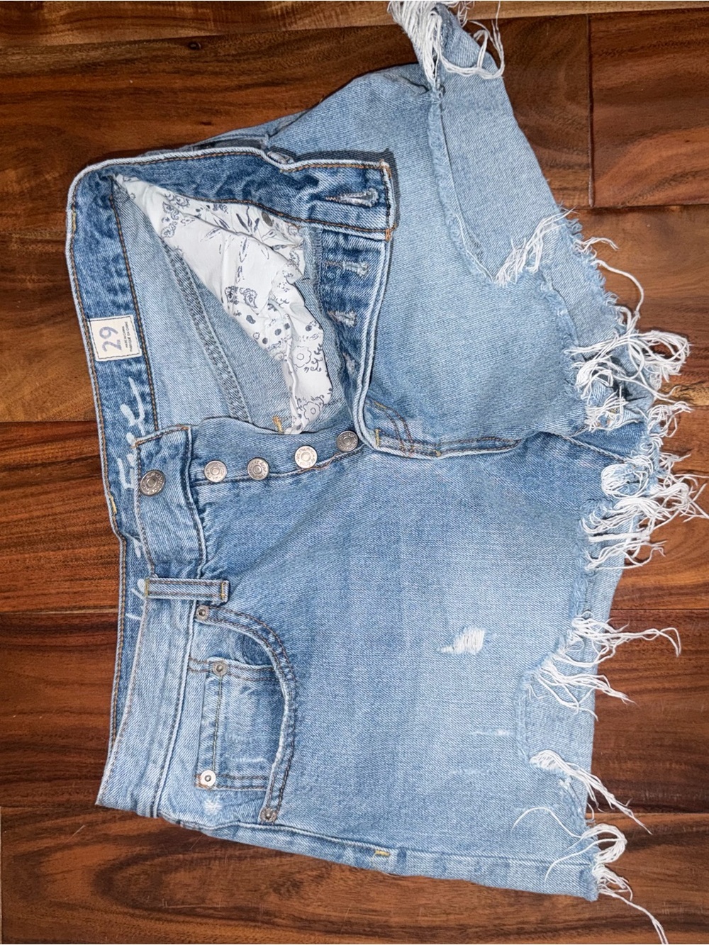 We The Free Light Blue Frayed High-Rise Denim Shorts
